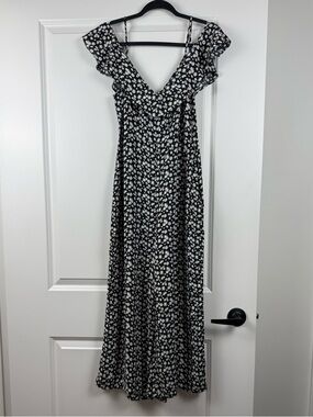 Zara Black and White Floral Ruffle Strap Maxi Dress